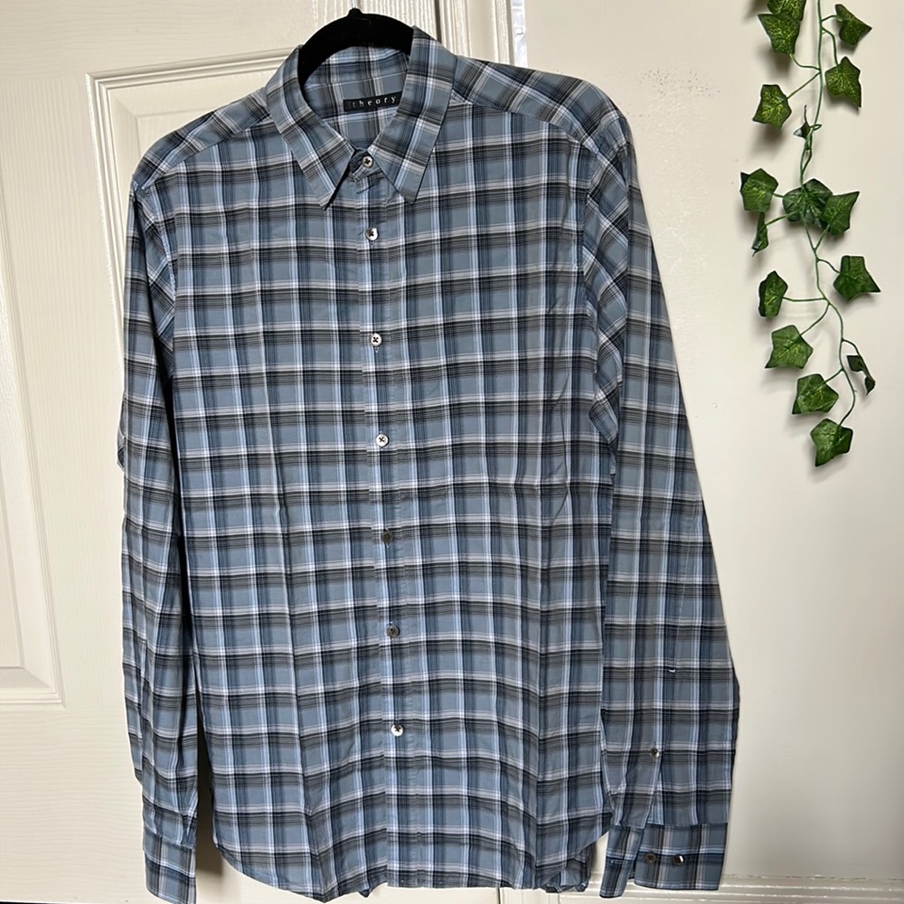 💿Theory plaid button down shirt💿